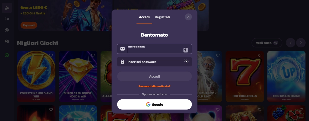 Modulo di registrazione Coolzino con bonus fino a 1500€